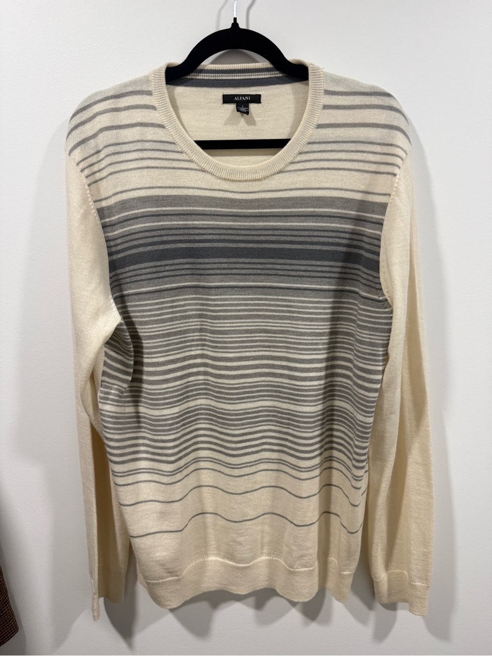 Alfani Cream and Gray Gradient Stripe Crewneck Sweater